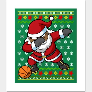 African American Black Santa Claus Dabbing Basketball Posters and Art